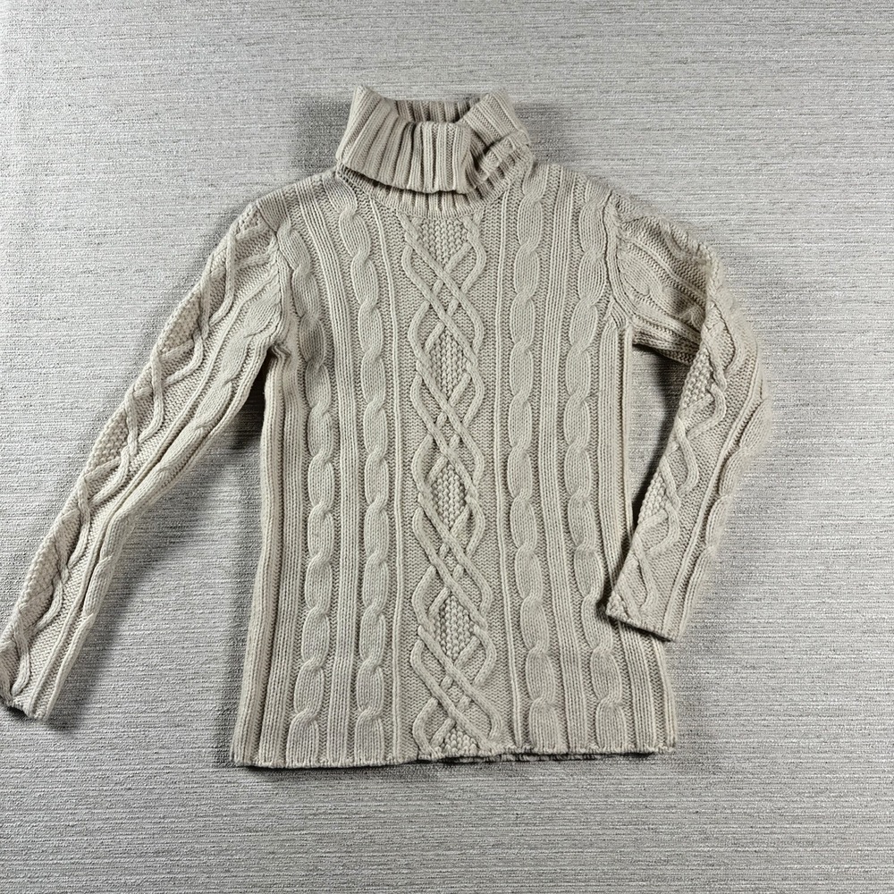 Cable Knit Fisherman Sweater Cream Turtleneck Coastal Grandma Eddie Bauer L